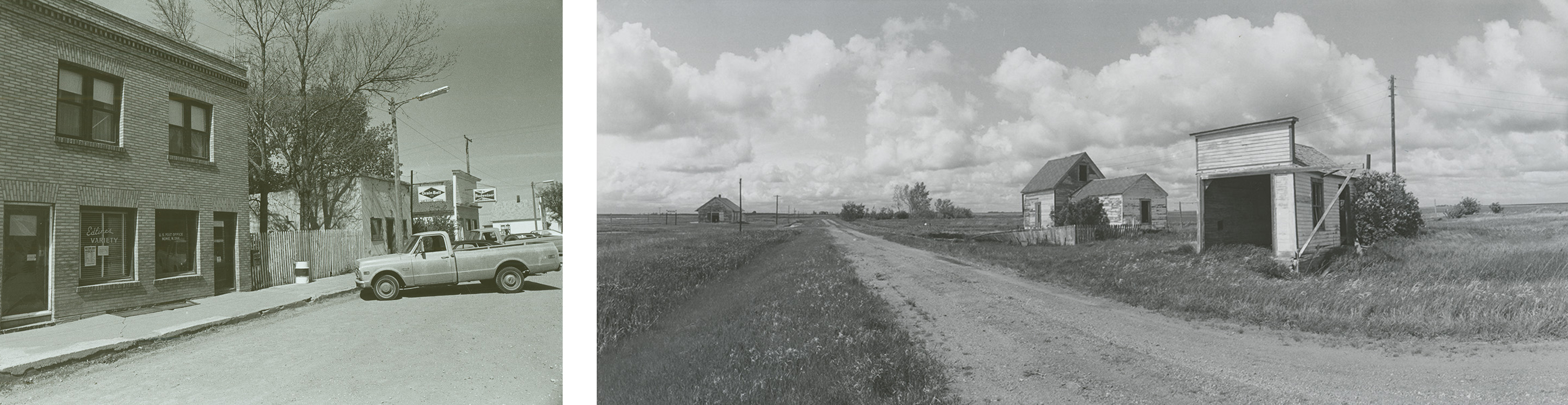 These two images, depicting Nome, left, and Woburn, show some of the community photos included in our collections, circa 1976. SHSND SA 1976-00016, 1976-00103